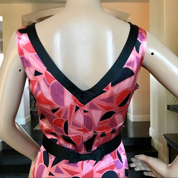 Marc Jacobs Silk Midi Dress 6 Pink Black Geometric Print Vintage Y2K Cocktail - Picture 5 of 16